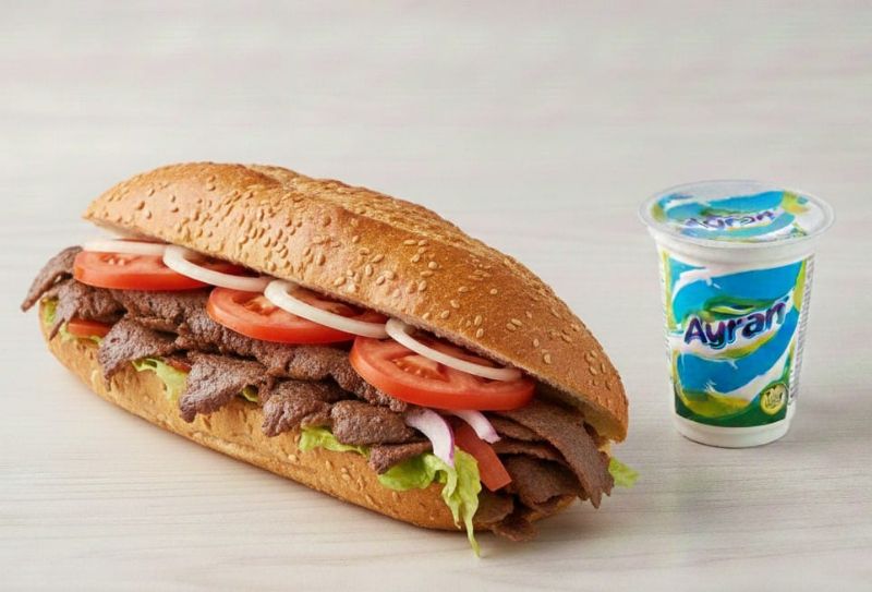 Yarım Ekmek Yaprak Et Döner ve Ayran offer